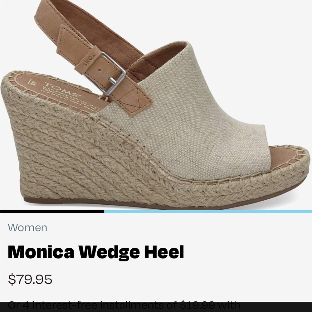 Tom’s Monica Wedge Heel size 8.5. In good condition